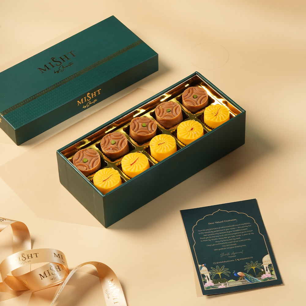 Kesar & Roasted Peda Duo Box of 10 – Mishtbyshweta